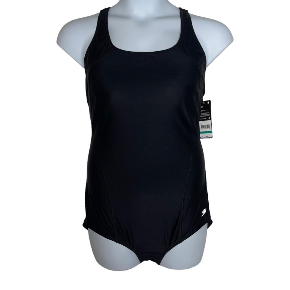 NWT Speedo Powerflex One Piece Swimsuit Womens 6 Ultraback Moderate Cut Black